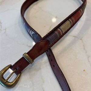 Multicolor Plaid and Brown Leather Belt Bag